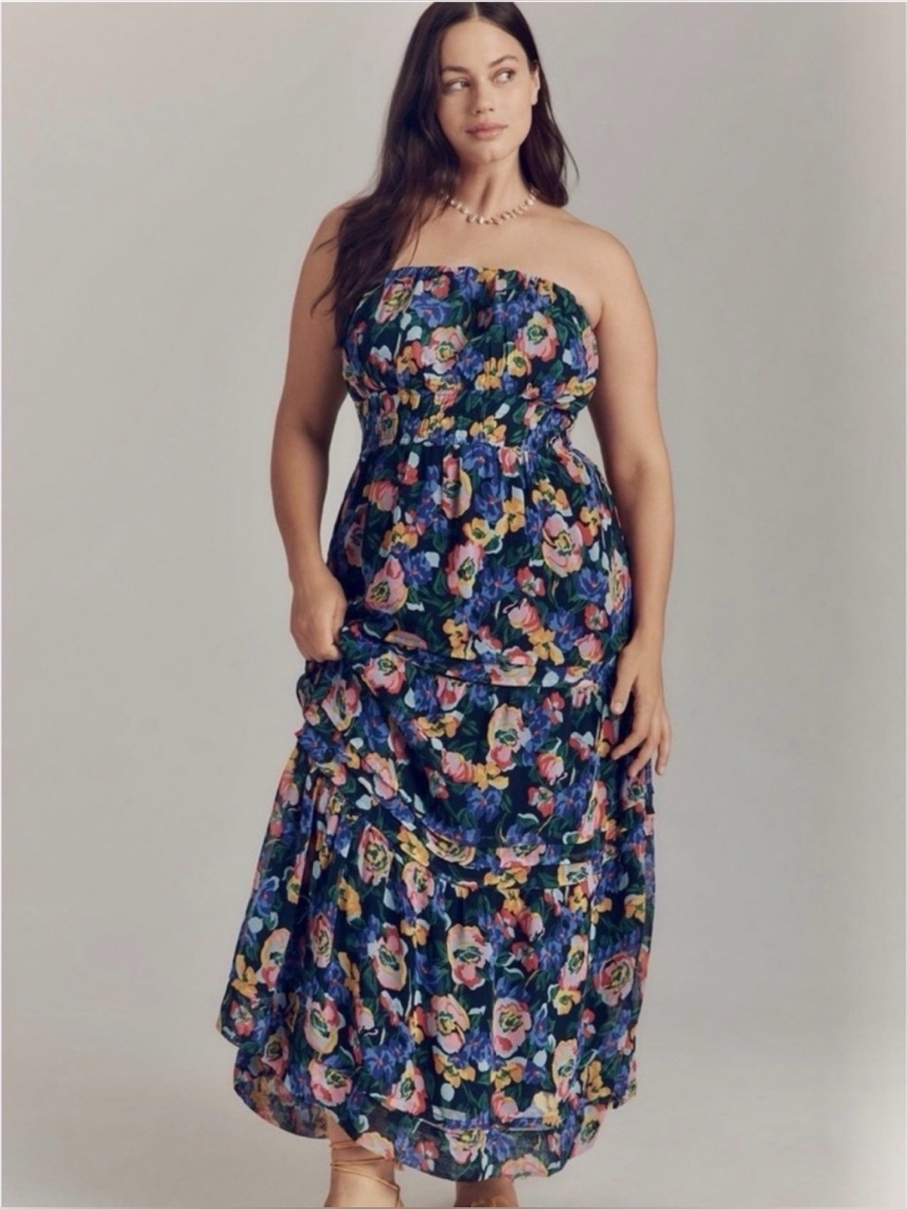Anthropologie The Somerset Strapless Maxi Dress in Multi Floral print, size XL